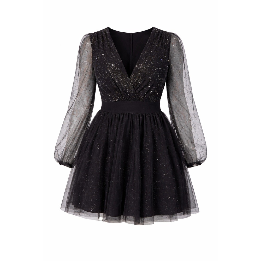 Elegant Black Sparkle V-Neck Prom Dress